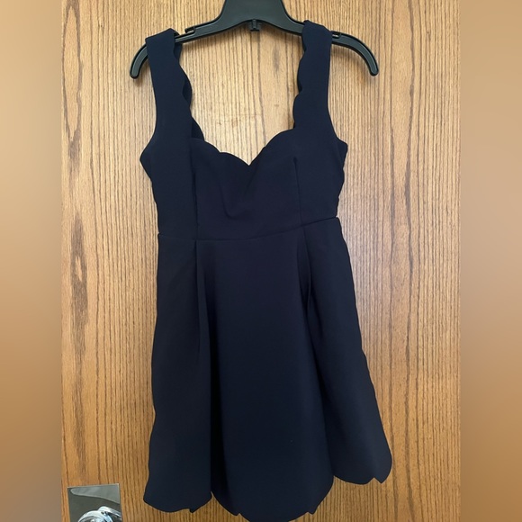 NASTY GAL Navy Scalloped Mini Dress- Size Small - Picture 3 of 6
